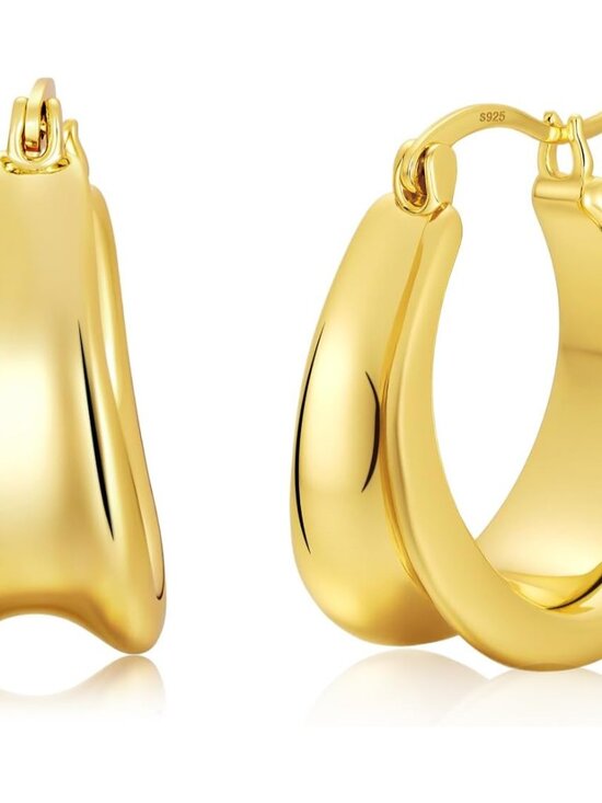 Jewelry - Small Chunky Hoops 18K Gold Plated Huggie Earrings for Women Sterling Silver Hyp